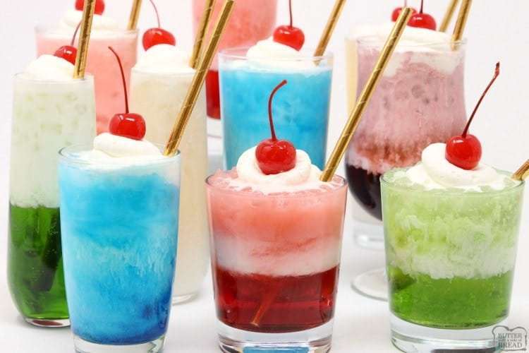 4 rows of colorful fancy drinks